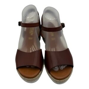 Bertuchi Brown Leather Espadrille Wedge Sandals – Size 39